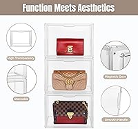 Vista 2 de 3Pack Purse Organizer for Closet Clear Acrylic Display Case Handbag Storage Organizer Box with Magnetic Door Stackable Storage Bins with Dustproof