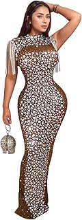 Women's Sexy Elegant Rhinestone Mesh See Through Bodycon Party Club Night Prom Dress