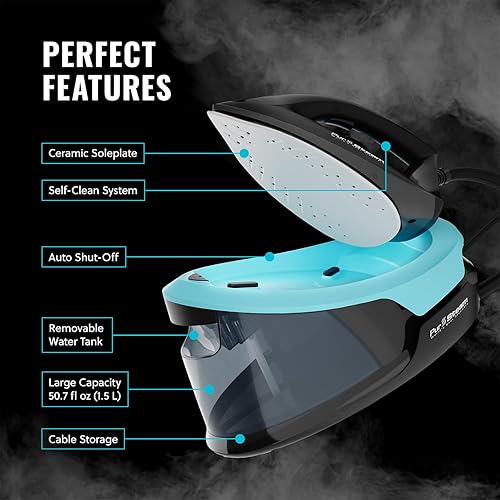 Miniatura 6 de Pursteam Station Max - Plancha de vapor de cerámica para ropa de 1500 W, tanque de agua extraíble de 50.7 onzas, calentamiento rápido,