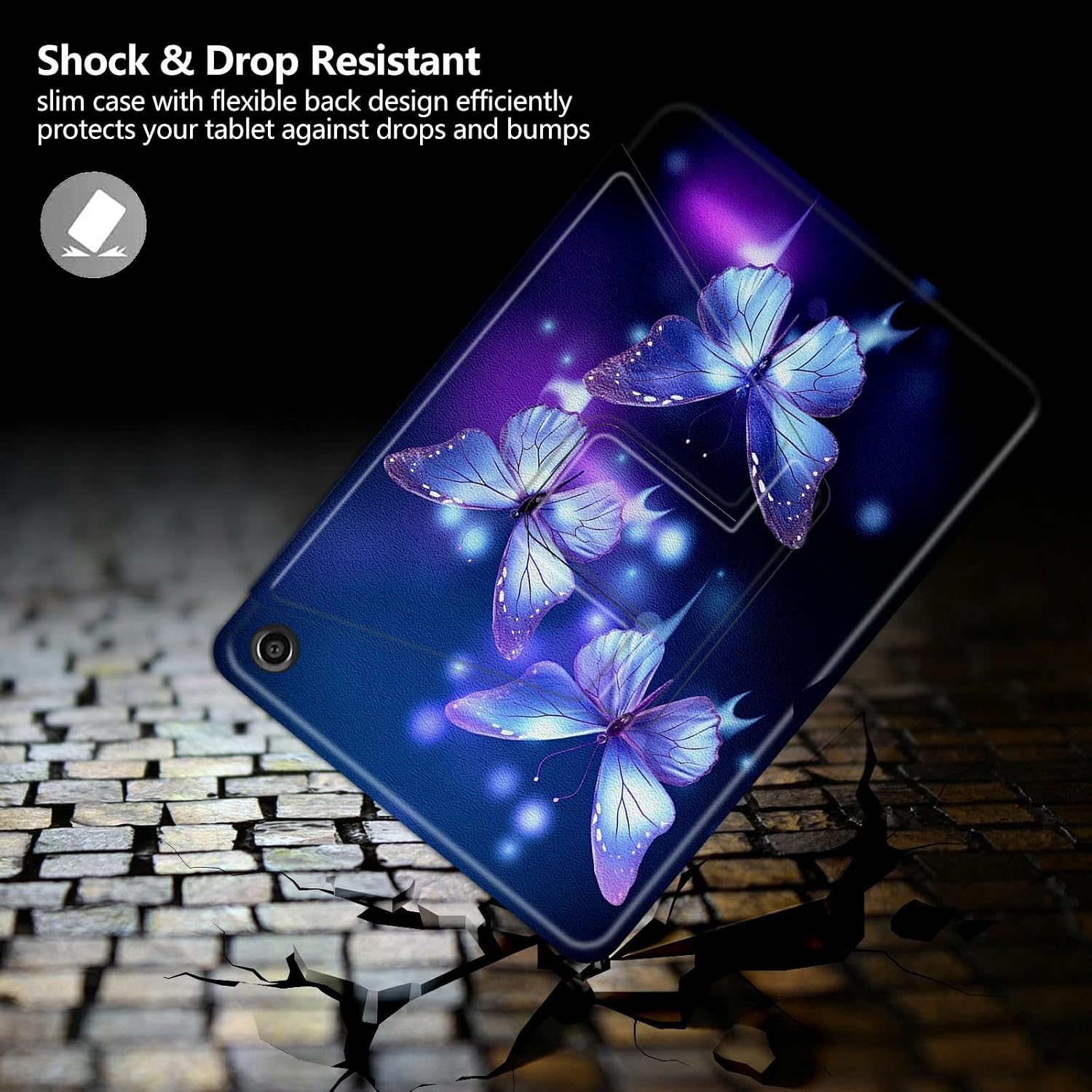 Purple Butterflies Pattern Case for Samsung Galaxy Tab A8 10.5 Inch 2022 Model (SM-X200/X205/X207),BFDHGQZC 360 Degree Rotating Stand Protective Cover with Auto Sleep/Wake,