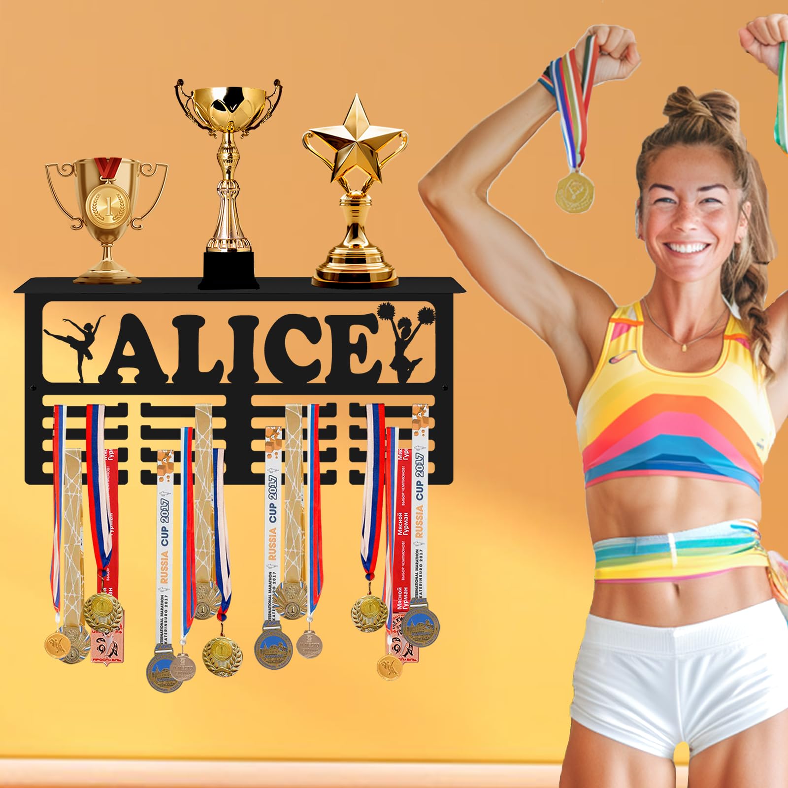 Porta medaglie Personalizzato con Nome Logo Personalizzato espositore per premi Nastri da Parete Ginnastica corridori Ragazzi Ragazze Bambini Regalo Personalizzato espositore per medaglie in Metallo