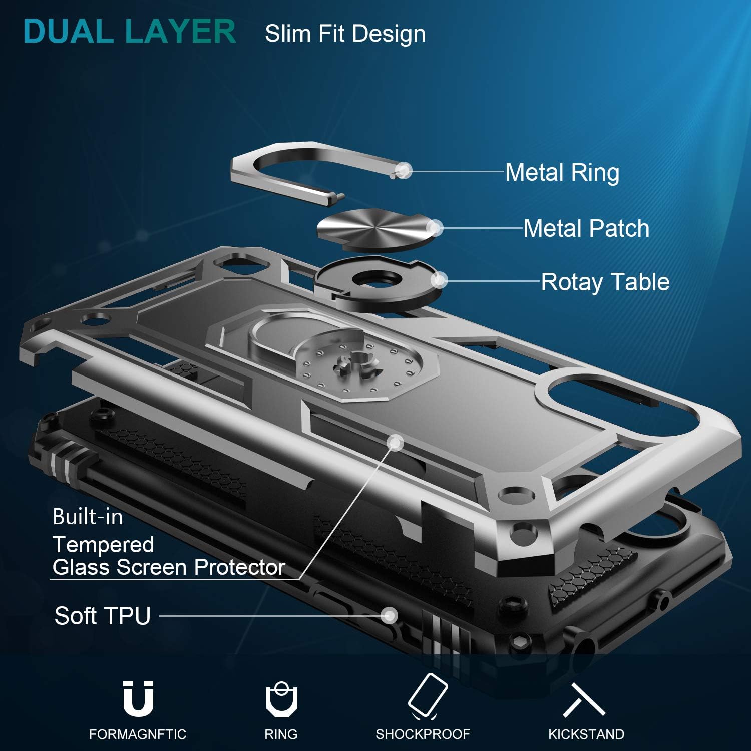 LUMARKE Galaxy A01 Case,Pass 16ft. Drop Tested Military Grade Cover with Magnetic Ring Kickstand Compatible with Car Mount Holder,Protective Phone Case for Samsung Galaxy A01 Silver
