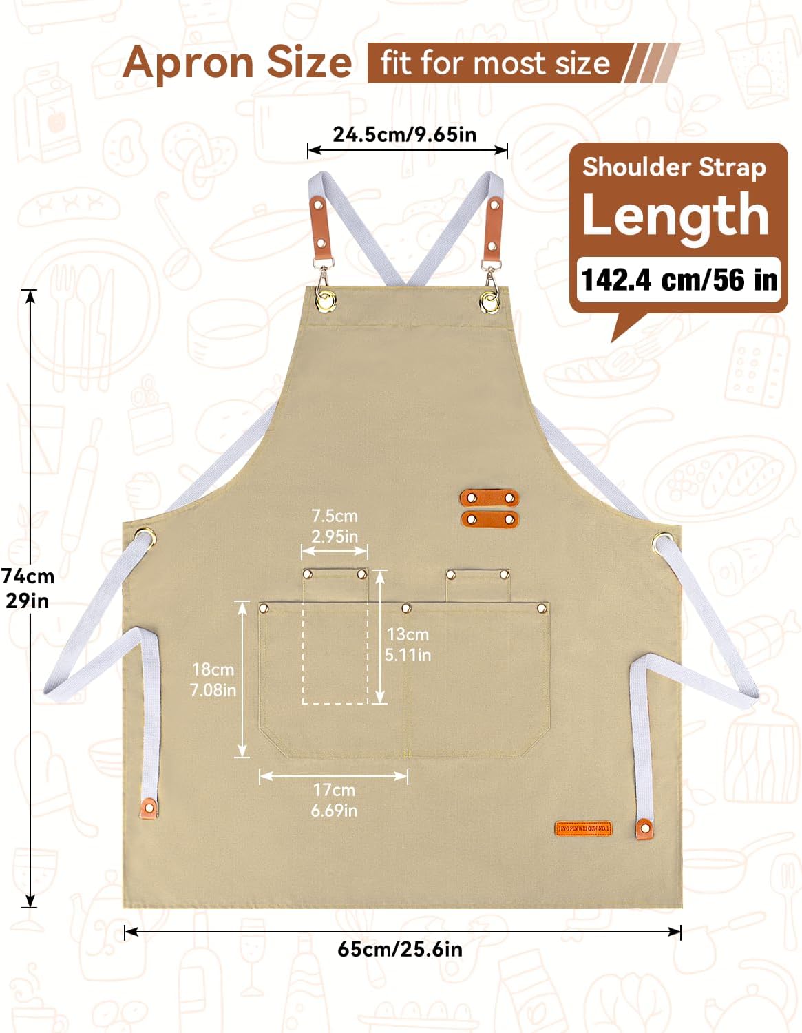 Teskyer Kitchen Cooking Apron with Pockets, Water Oil Resistant, Canvas Cross Back Aprons for Men Women Chef Server - Image 8