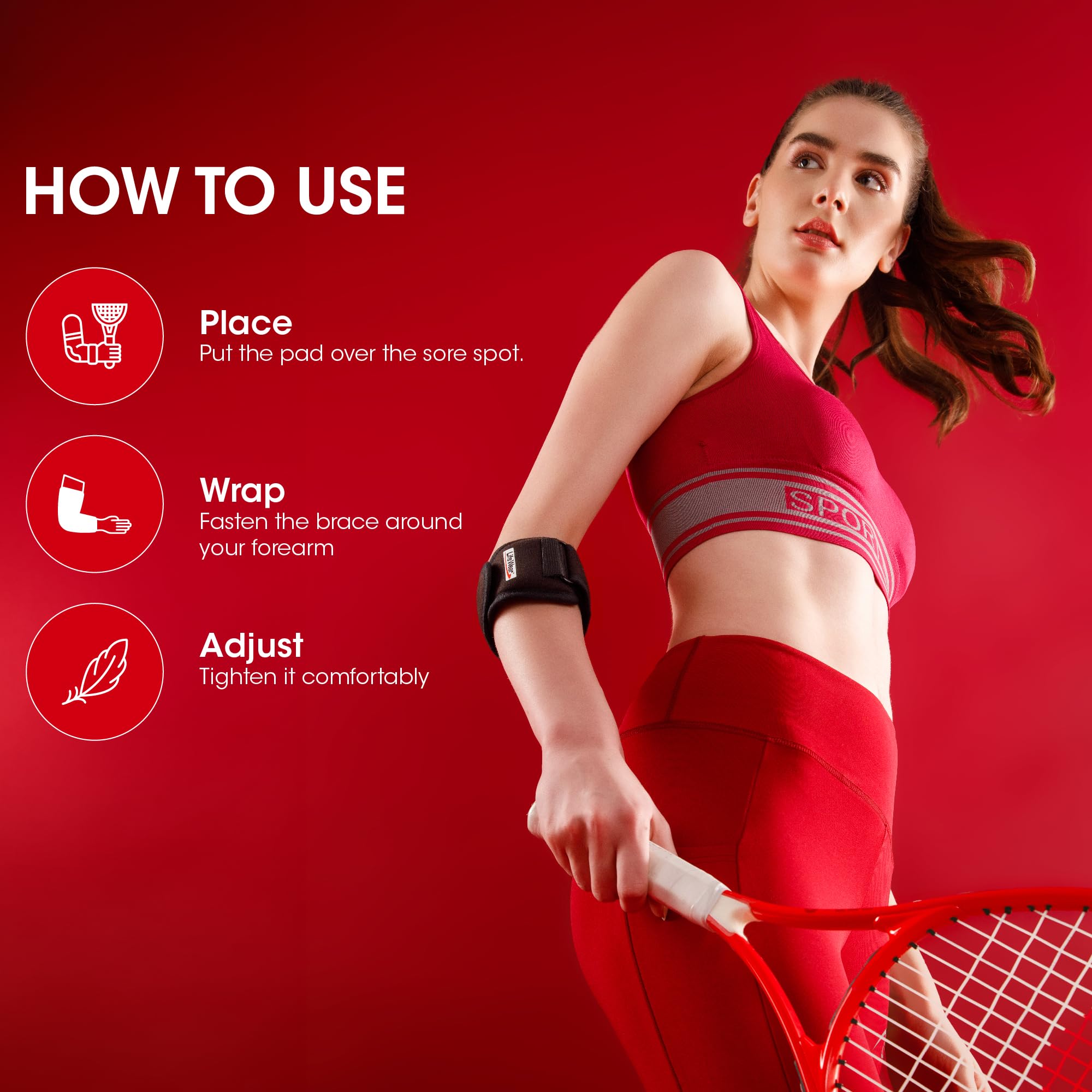 LifeWear Tennis Elbow Brace for Pain Relief, Adjustable Elbow Band with Compression Pad, Forearm Support Strap for Gym, Tennis, Badminton, Golf and Other Sports, For Men and Women, Universal Size - Image 7 thumbnail