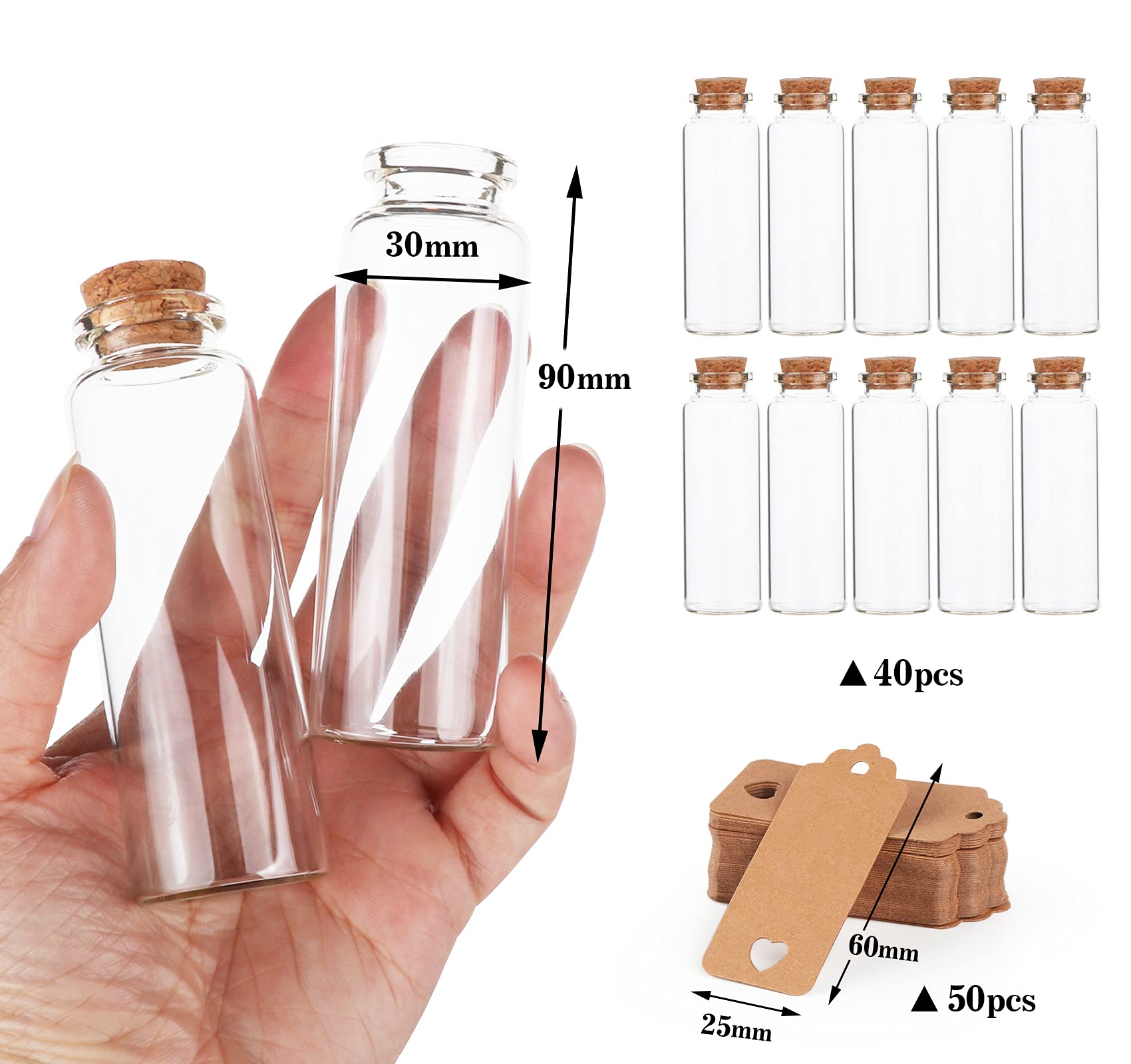 Kit 40 Tubes à Essai Plastique 15x100mm Avec Bouchons Liège - Inclut étiquettes Kraft, Corde Chanvre Et Entonnoir
