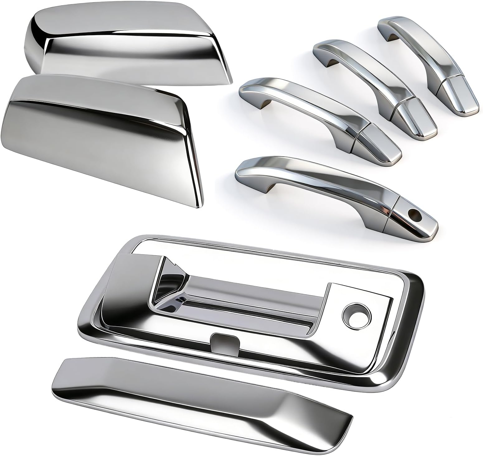 Chrome Door Handle Covers+Top Half Mirror Covers+Tailgate Cover (with Camera Hole) Compatible with Chevrolet Silverado GMC Sierra 1500 2500 3500 2014-2018 - Not for Towing Mirror