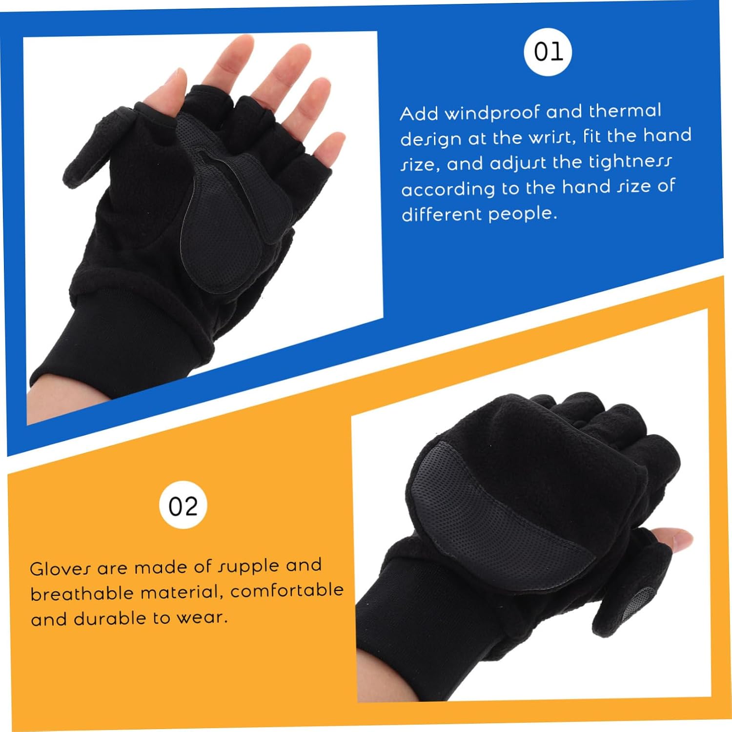 OUNONA Autumn Winter Polar Fleece Gloves Touchscreen Thermal Outdoor Keep Warm Half Finger Slip Gloves for Fishing Running Texting Black