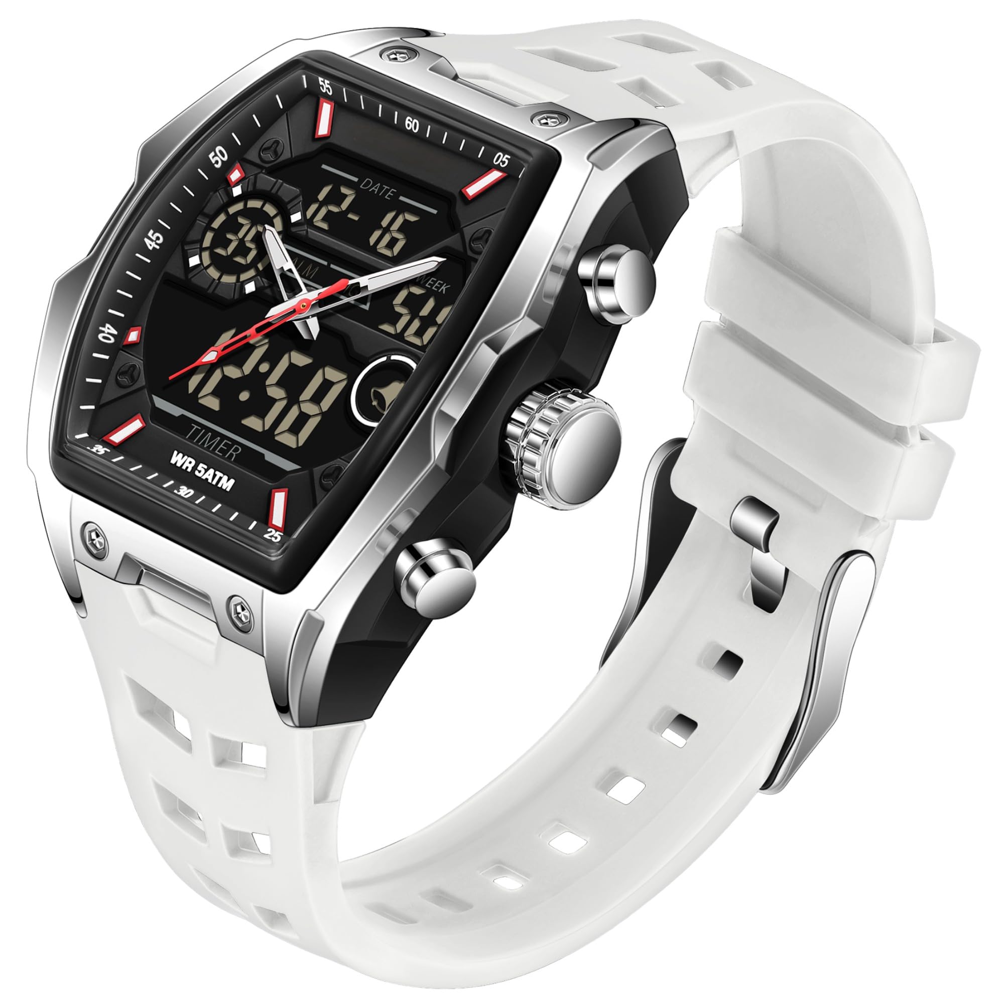 findtime Montre numérique étanche pour homme avec alarme, chronomètre, compte à rebours avec bracelet en silicone au design unique