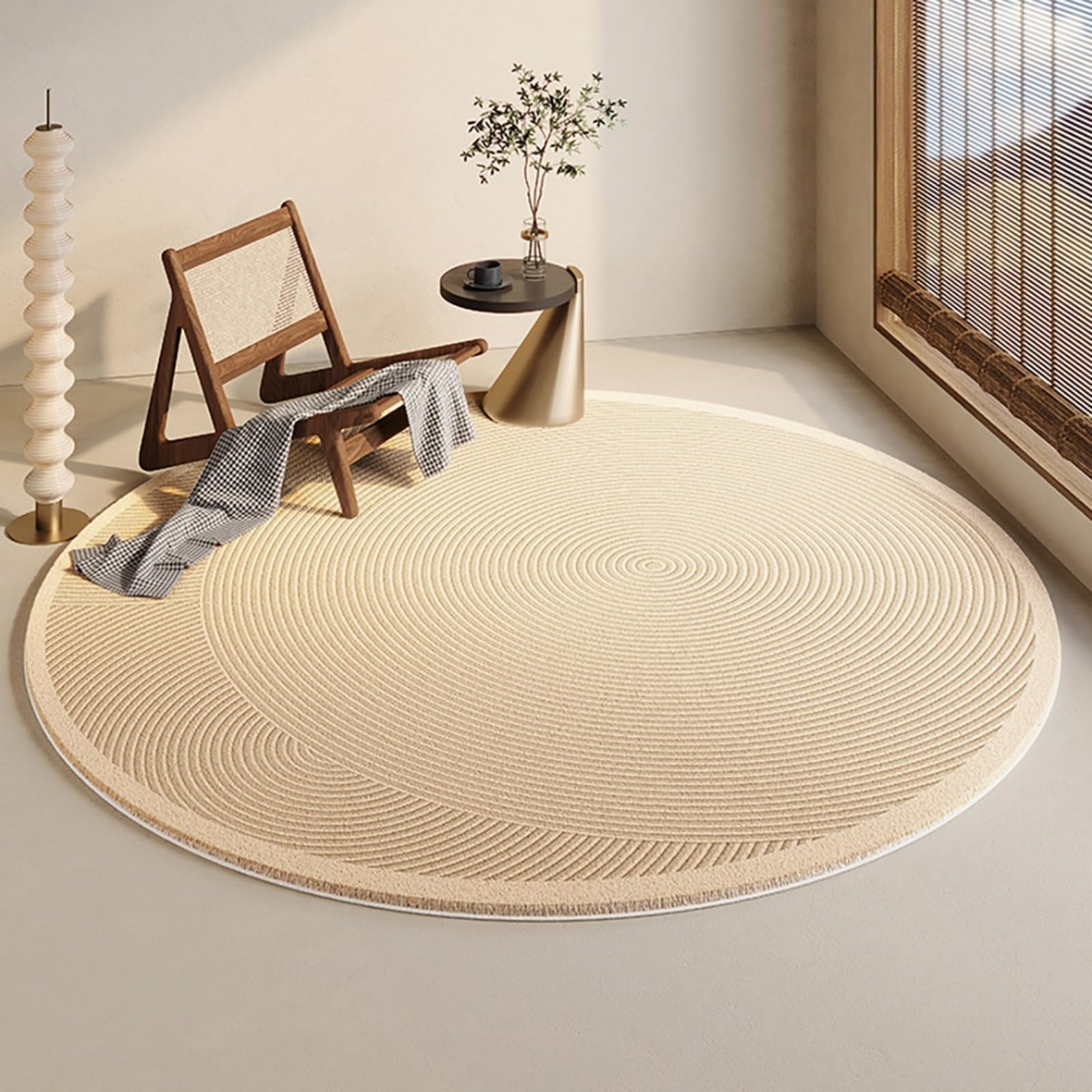 Tapis salon rond 160 cm haute densité au toucher velours pour chambre parentale