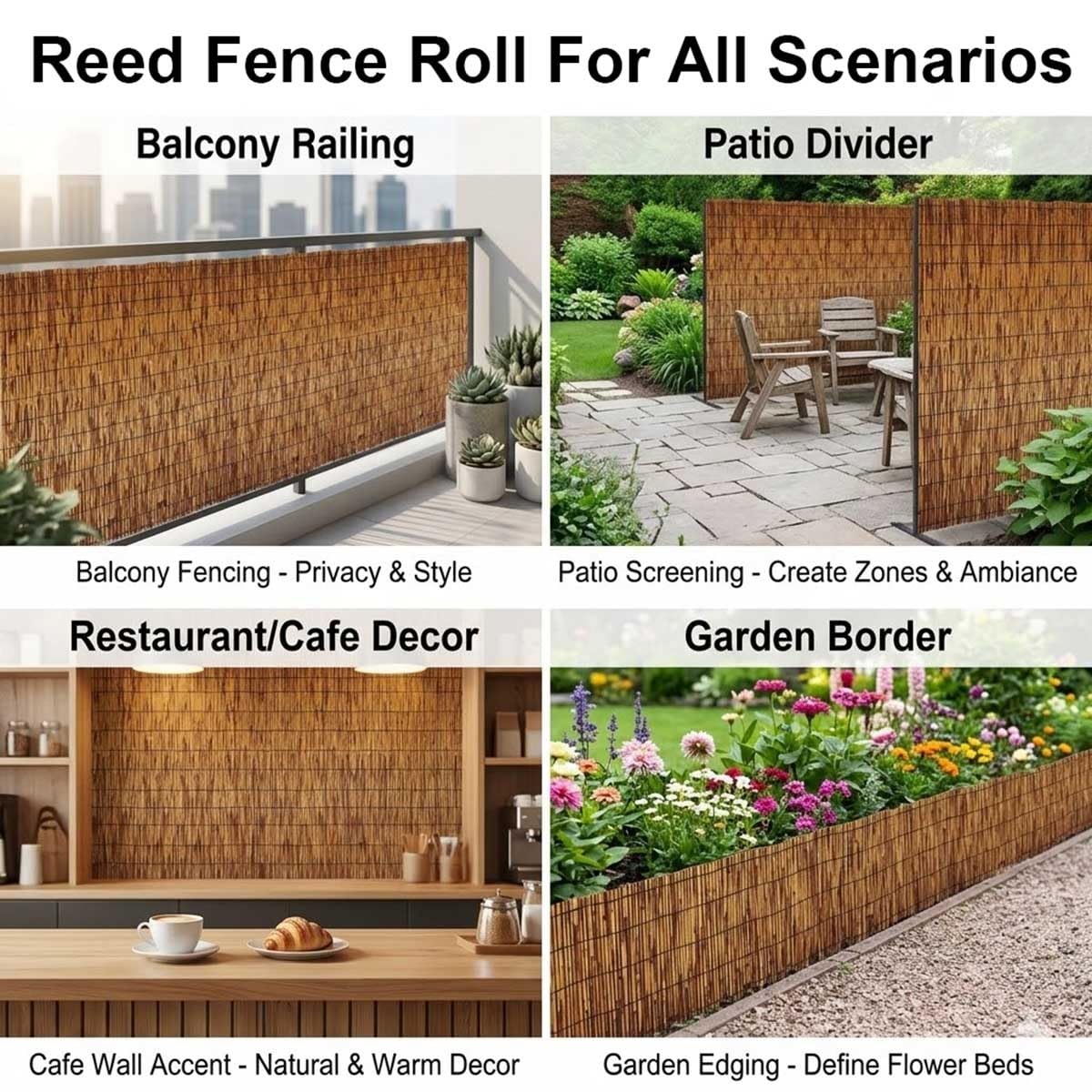 Copertura Privacy Per Terrazzo, Arella Frangivista In Canna Naturale, Alto 40cm-160cm Rete Ombreggiante E Frangivista Esterno Bambù, Recinzione Resistente Al Vento.(H110xL300cm)
