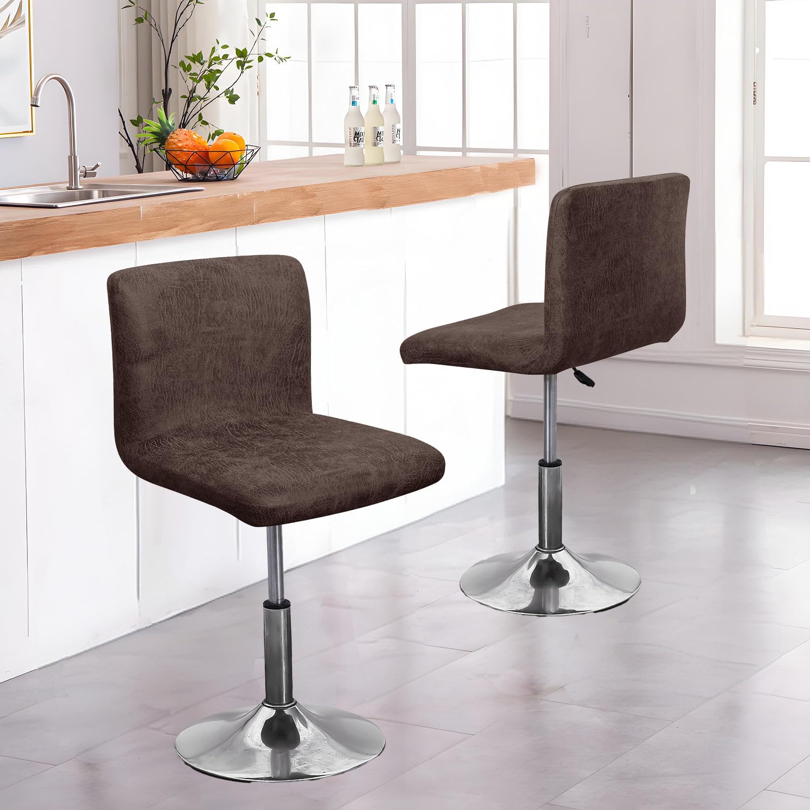 Résistant Housse Tabouret de Bar avec Dossier, Lot de 4 Extensible Faux Cuir Housse Chaise Bar Anti-Taches Lavable Housse de Chaise de Bar avec Bas élastique-café-Lot de 4