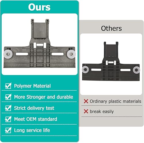 Miniatura 4 de Ajustador de estante superior W10712395 W10712395 mejorado con ruedas mejoradas, tornillo de metal, repuesto para Whirlpool WDT730PAHZ0 WDT750SAHZ0