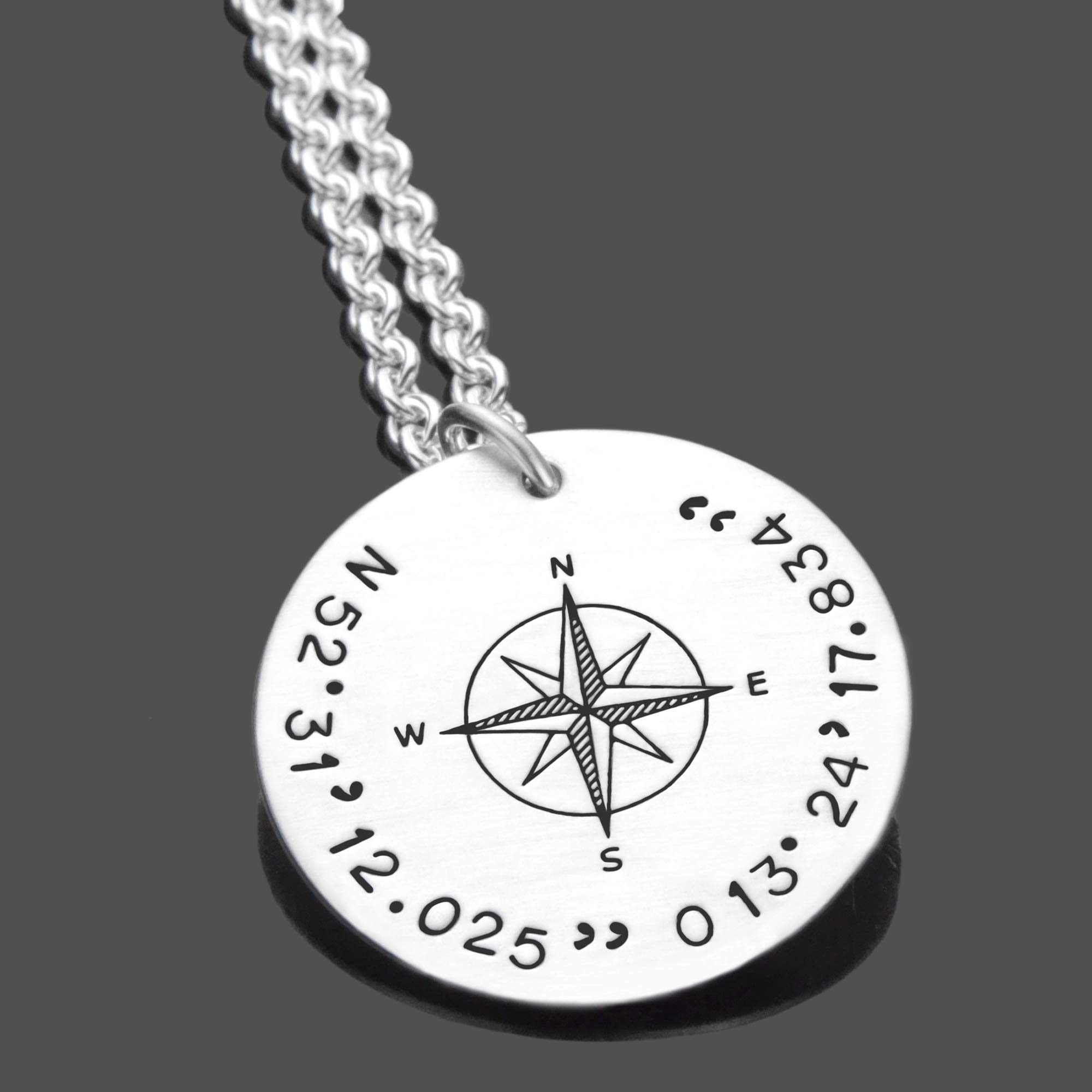 Herren Kette Männerkette Koordinaten personalisiert GPS Silberkette Gravur Kompass Geschenk Mann Lieblingsort