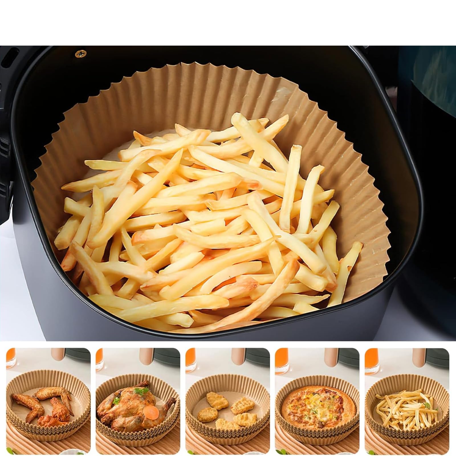 100 Fogli Di Carta Da Forno Per Friggitrice Ad Aria, Rotonda 23cm, Antiaderente, Per Cottura Sana, Adatta A Marchi Da 5-8 Litri