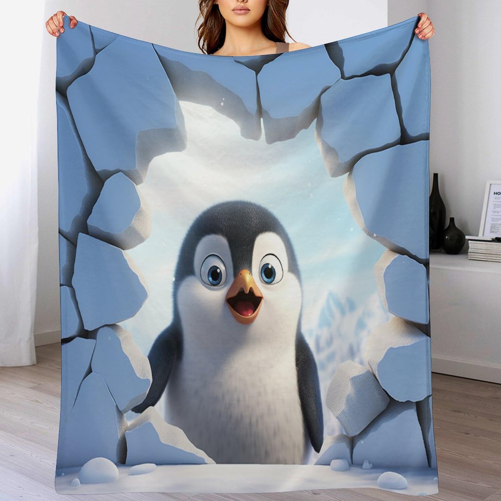 Couverture polaire pingouin anti-froid pour canapé-lit et sofa