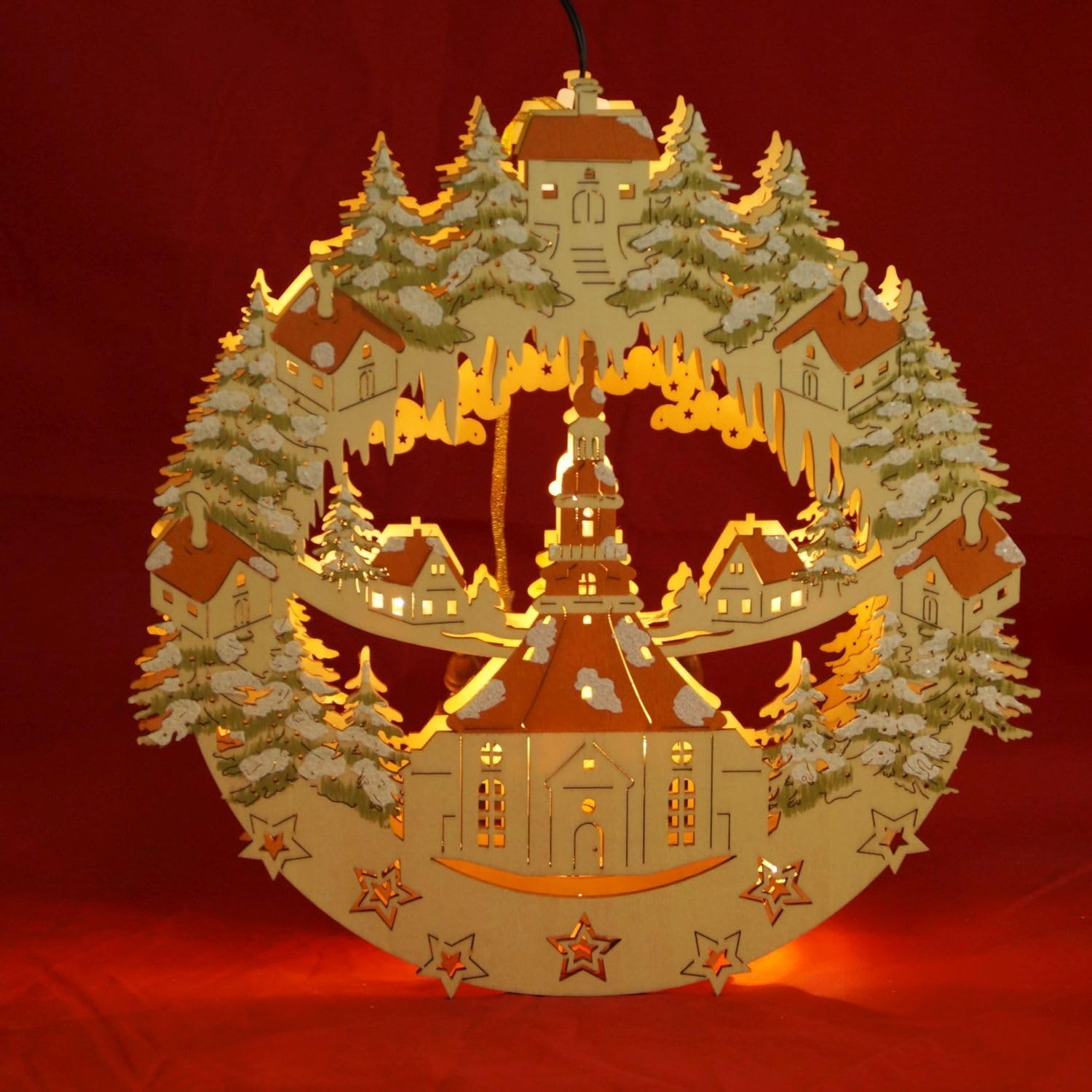 Wichtelstube-Kollektion Holz Fensterbild Seiffener Kirche mit Kurrenden Weihnachtsdeko fürs Fenster, 30 x 6 x 28 cm inkl. Adapter 4,5 V; LED Fensterbilder Weihnachten