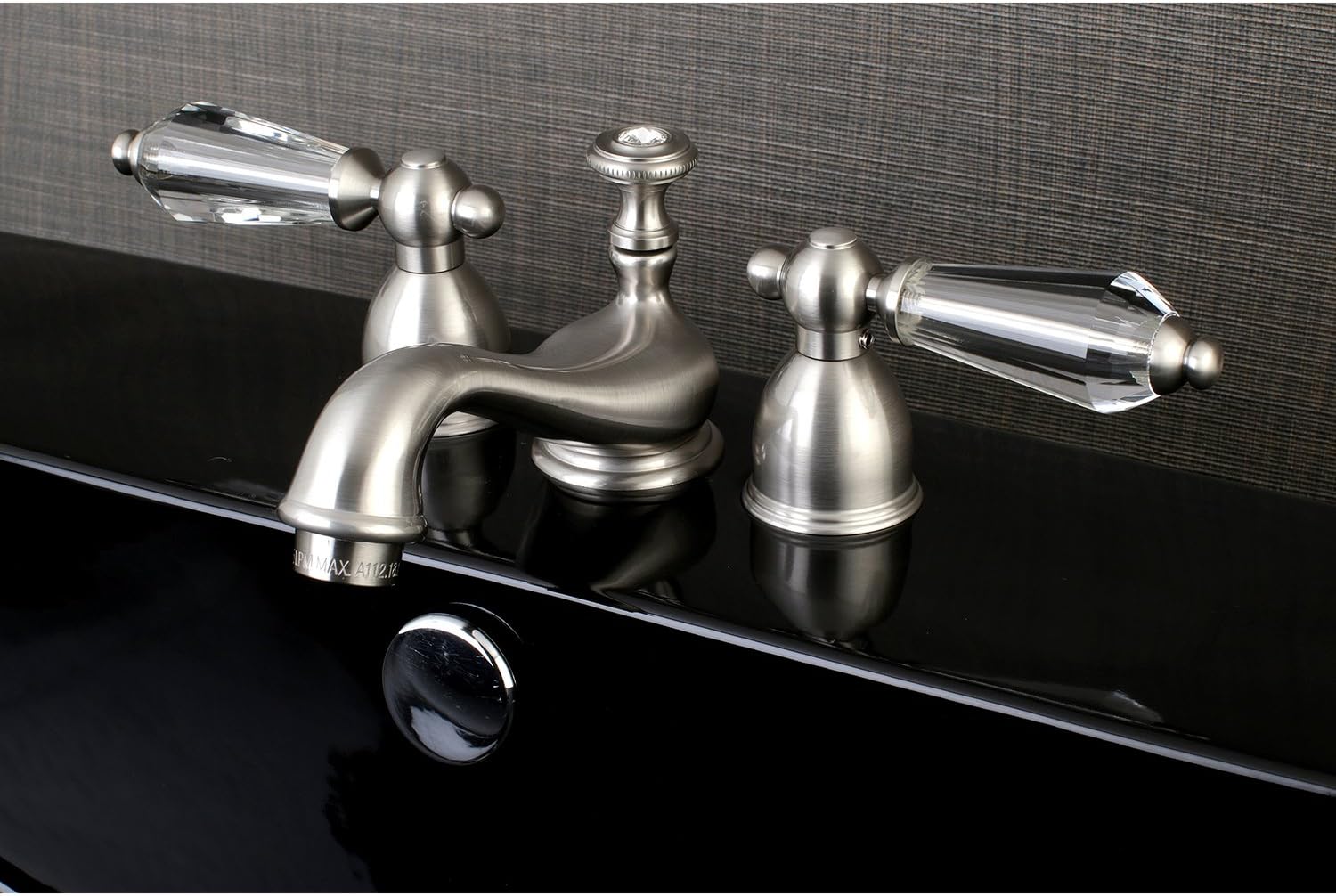 Kingston Brass KS3958WLL Mini Widespread Lavatory Faucet With Crystal Lever Handle, 4-1/2" in Spout Reach, Brushed Nickel