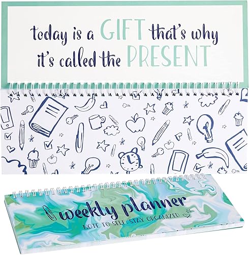 Miniatura 9 de Paper Junkie Agenda semanal sin fecha, 11.7 x 4.1 pulgadas, verde, encuadernada en espiral, 52 hojas sin fecha, calendario y bloc de notas de lista