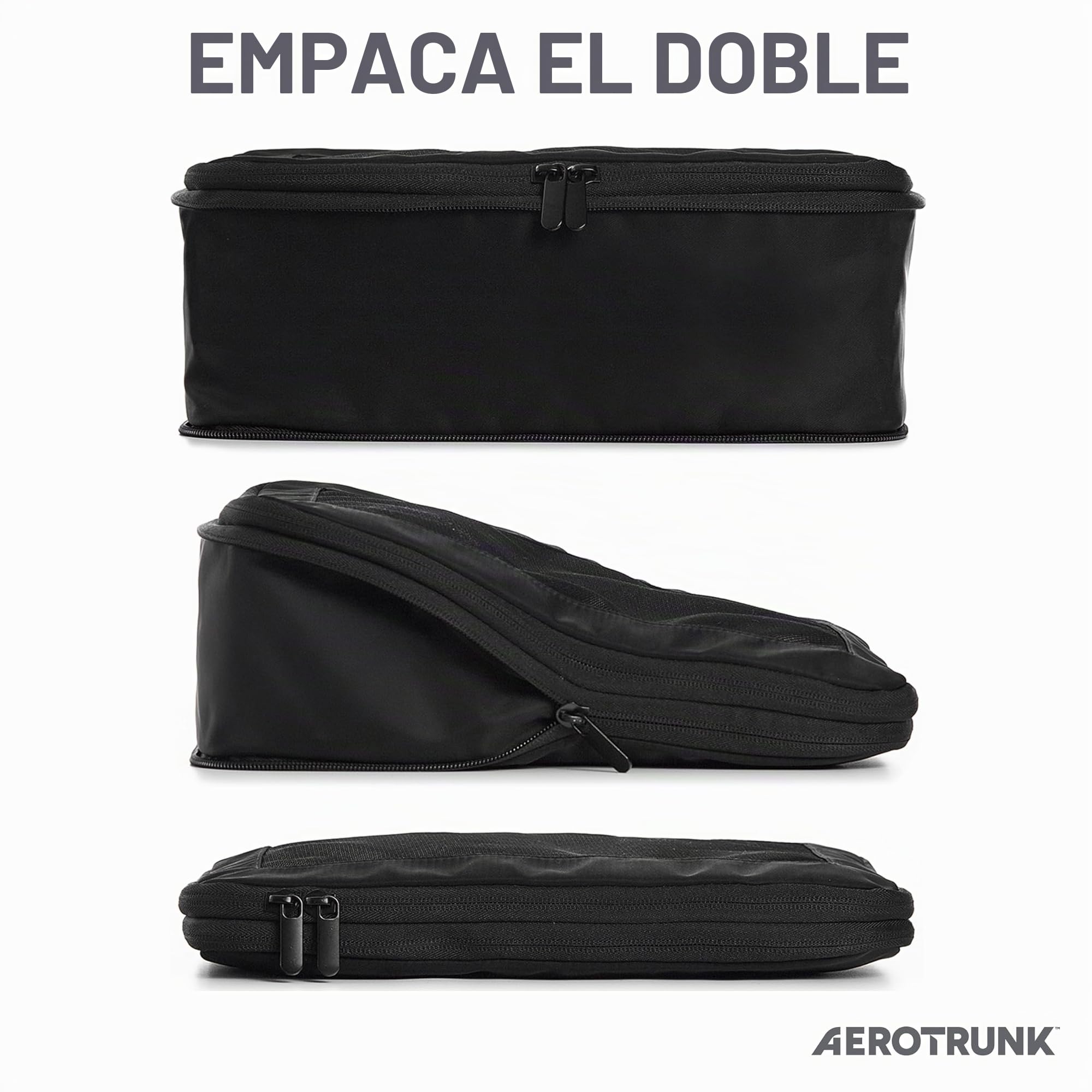 Aerotrunk Cubos de embalaje de compresión para maletas, organizadores de equipaje de compresión con doble cremallera, cubos de equipaje de viaje lavables (paquete de 4, negro)