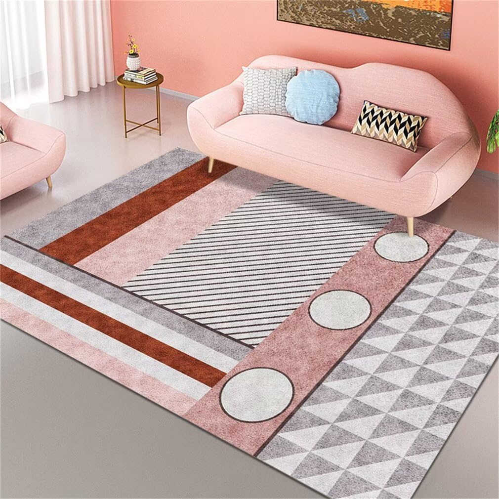 Tapis antitache de canapé gris et rose lavable 100x160 cm pour salon et couloir