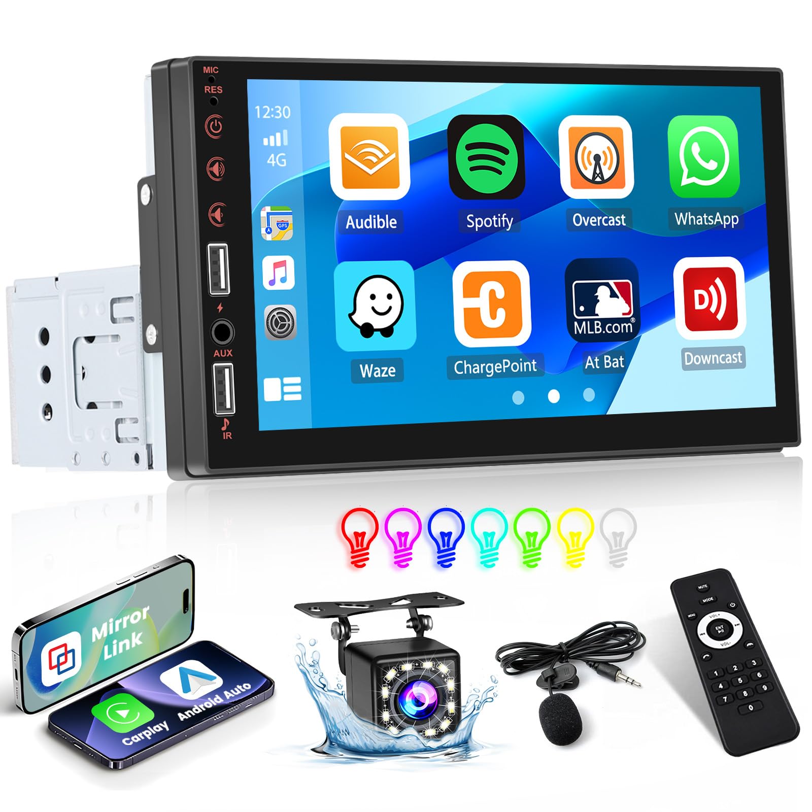 Draadloze Apple Carplay Autoradio 2 Din met Android Auto Bluetooth Handsfree Mirror Link 7 inch Touchscreen Autoradio met Bluetooth FM radio USB/TF/AUX Stuurwielbediening Achteruitrijcamera