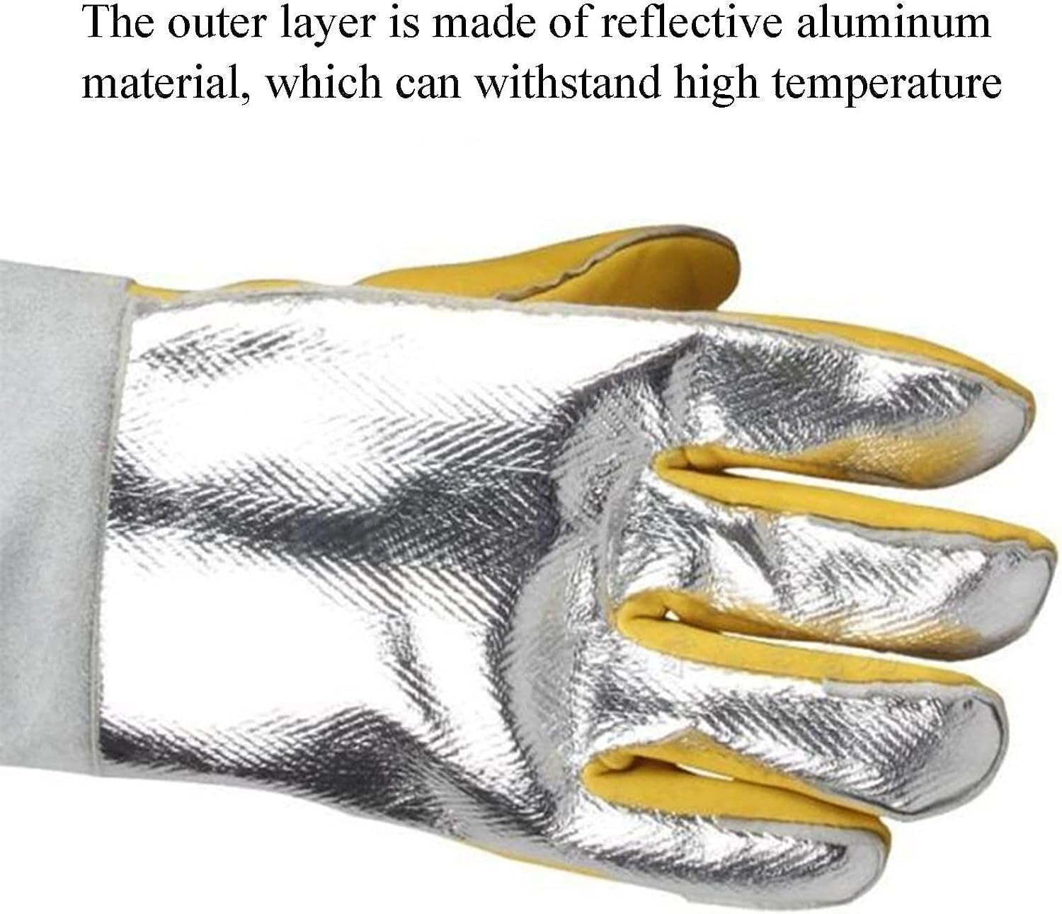 Gartenhandschuhe, schnittfeste Handschuhe, feuerfeste Handschuhe, 38 cm, aluminisierte Schweißhandschuhe aus Rindsleder, hochtemperaturbeständige Handschuhe, Grillhandschuhe, Handschuhe for Metallurgi