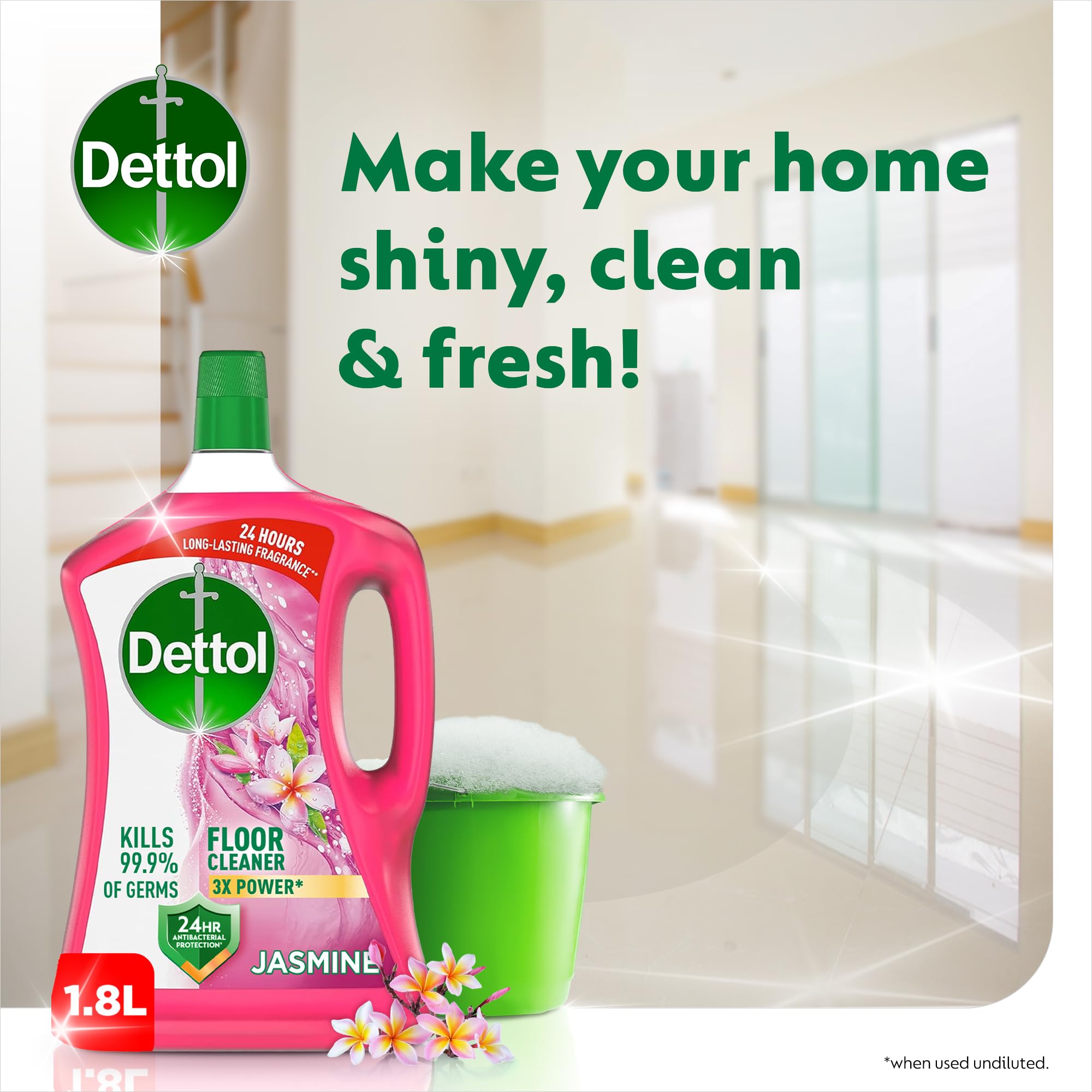 Dettol Antibacterial Power Floor Cleaner, Jasmine, 1.8L