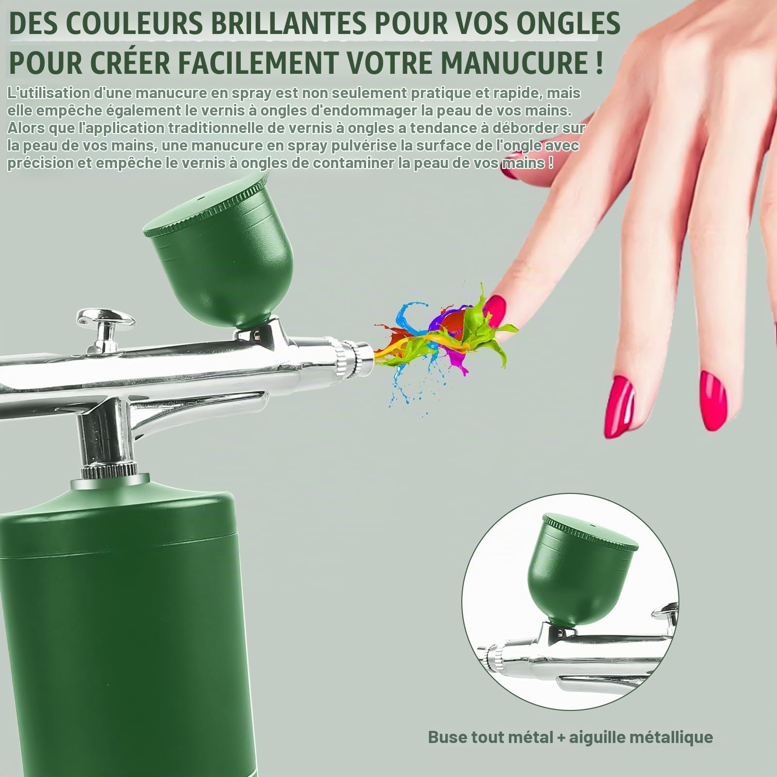 Kit Aerographe Avec Compresseur, Compresseur Aérographe, Kit D'aérographe Pistolet Rechargeable Air Brush Airbrush Portable Brosse À Air Pour Maquillage, Nail Art, Décoration De Gâteau Grün