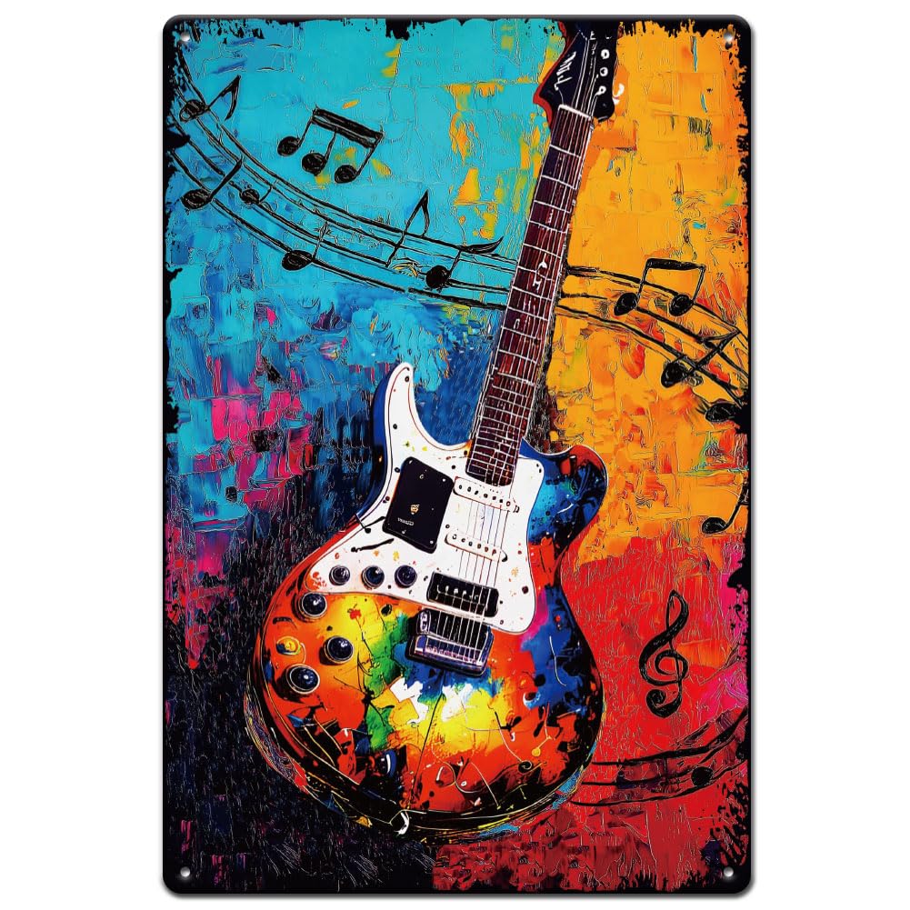 SUPERDANT Guitar Metal Signs Retro Rock Music Tin Signs Graffiti Guitar Wall Plaque Poster for Music Room Bars Restaurants Cafe Pubs Home Wall Art
