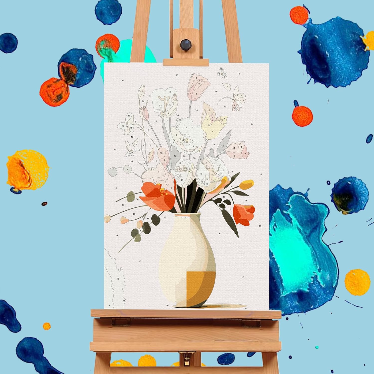 Offito 4 Pack Framed Paint by Numbers Kit for Adults Beginners with Wooden Easel, Flowers Easy Paint by Number Kit with Frame, Watercolor Adult Paint by Number Framed Canvas (8 * 12 Inch)
