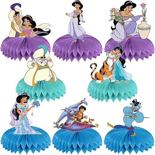 Miniatura 1 de 8 piezas de suministros de fiesta de cumpleaños de Aladdin decoraciones de mesa temática de jazmín y aladino decoraciones de mesa auxiliar dobles 3D