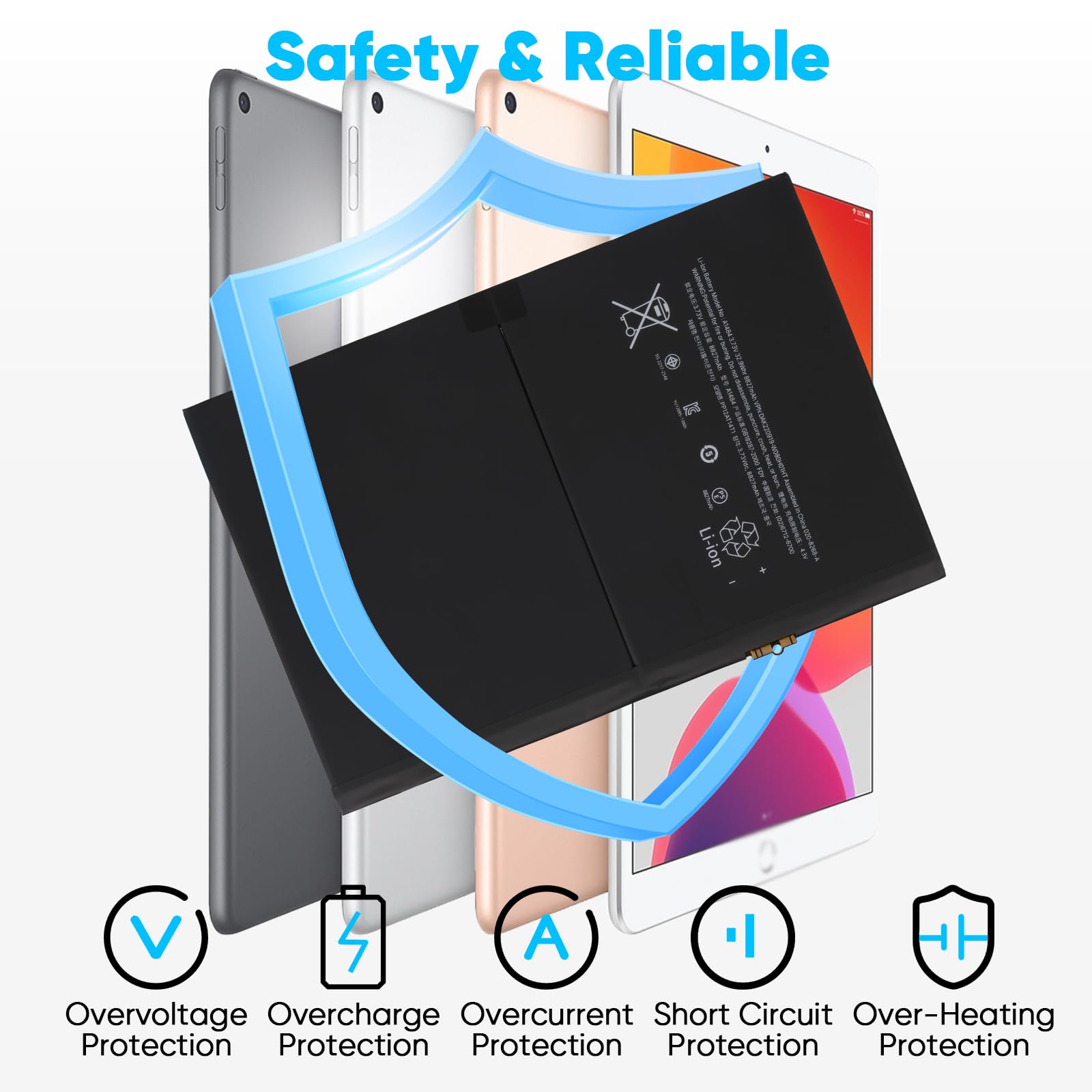 Batterie A1484 Compatible avec iPad Air 1re Génération & iPad5/6/7/8/9 (2017-2021), Models A1474 A1475 A1822 A1893 A2197 A2270 A2428 A2602, [32,9 Wh 3,73 V 8827 mAh]