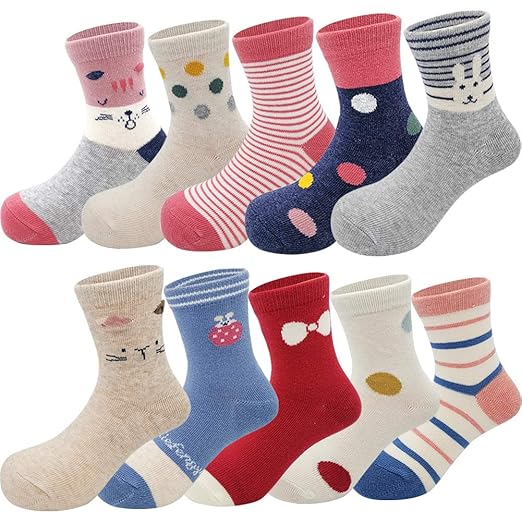 Buy Toddler Kids Little Girls Cute Cotton Crew Socks 10 Pack (Dot, 3