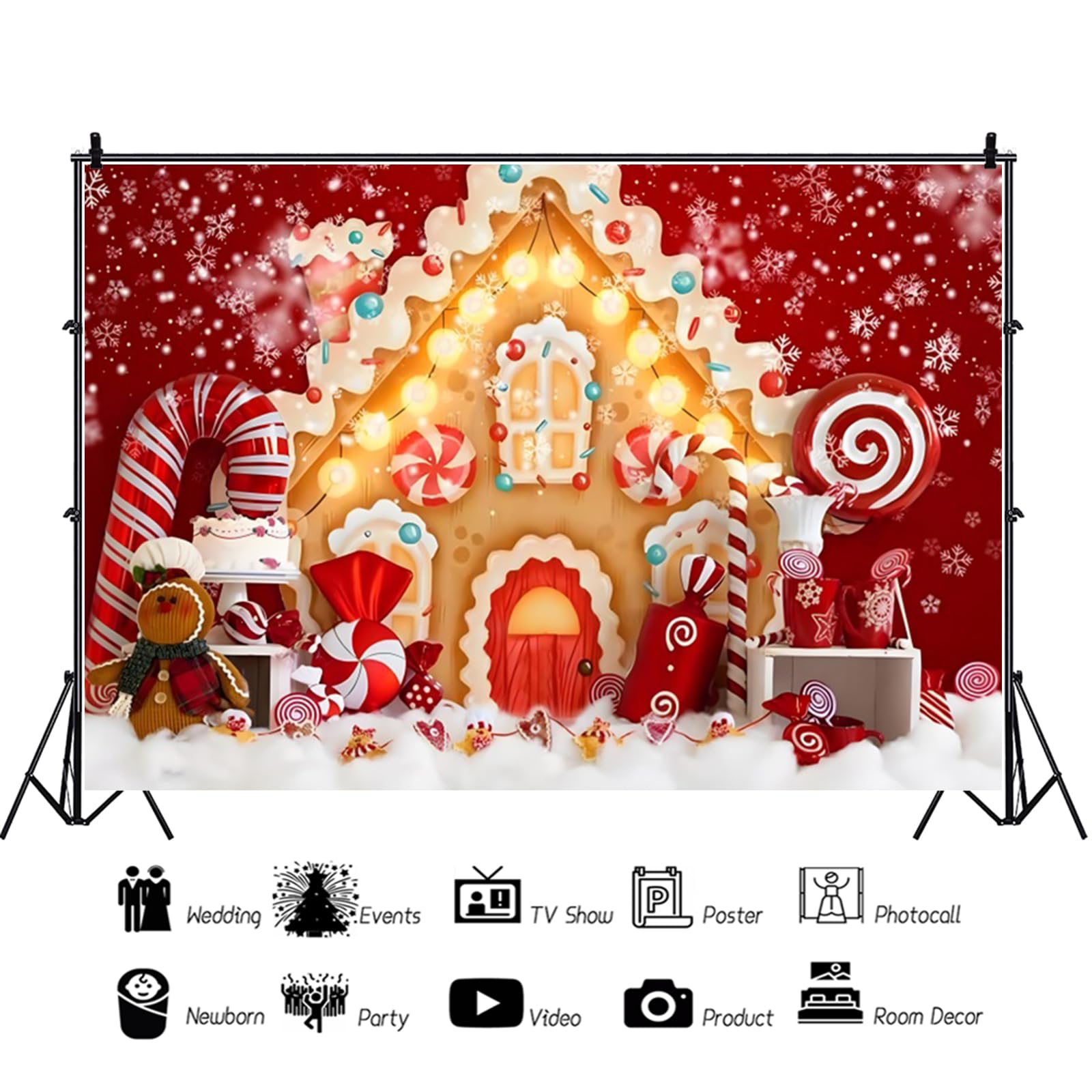Sfondo Di Natale 3x2,5m – Cartone Animato Invernale Con Fiocchi E Lecca Lecca Per Feste E Foto