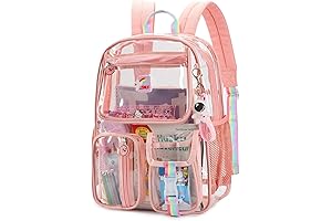 Clear Backpack for Girls, Heavy-Duty Transparent Bookbag for School, Stadium Approved with Keychain (Pink)