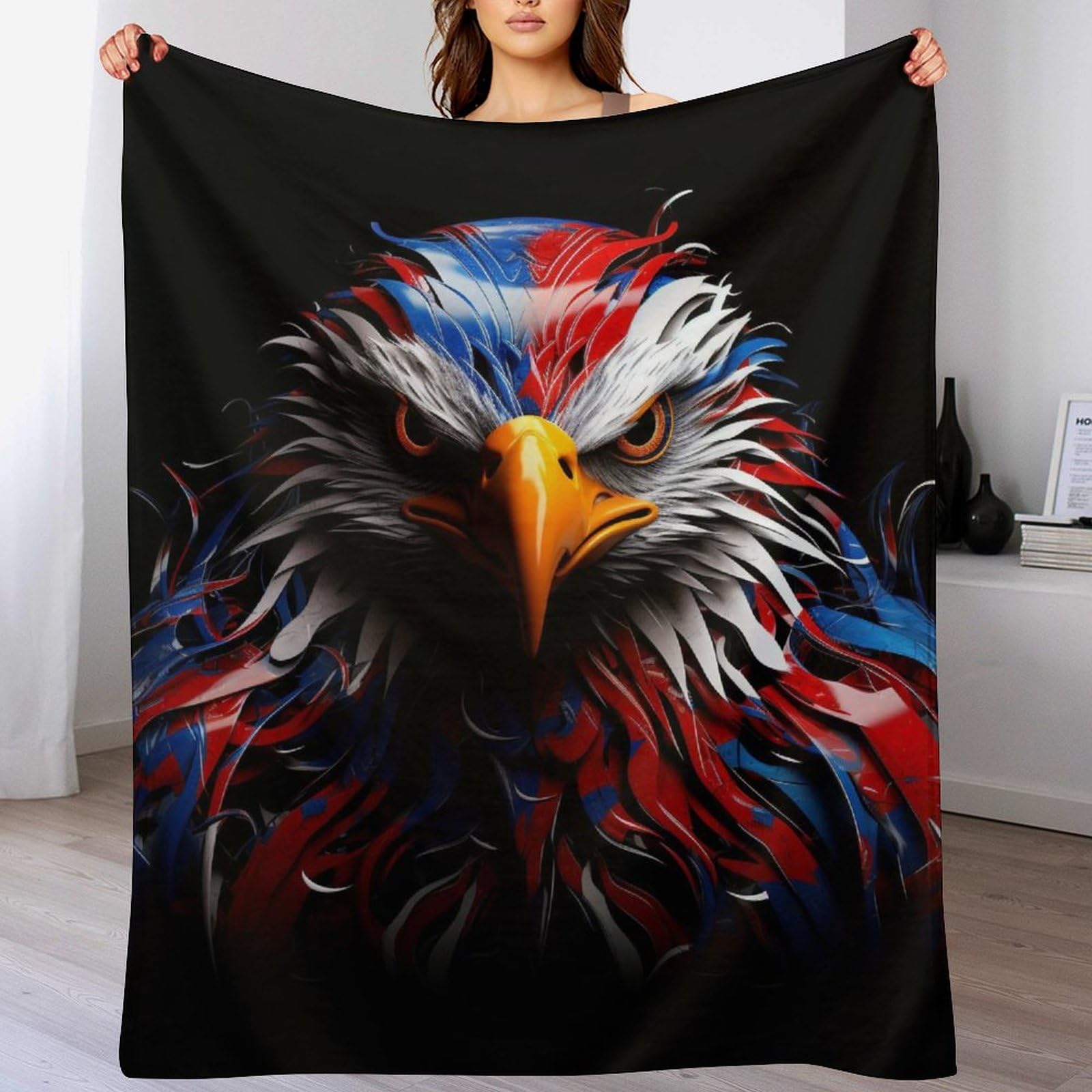 Manta de franela con diseño de águila para tardes de sofá y lectura en el salón de casa
