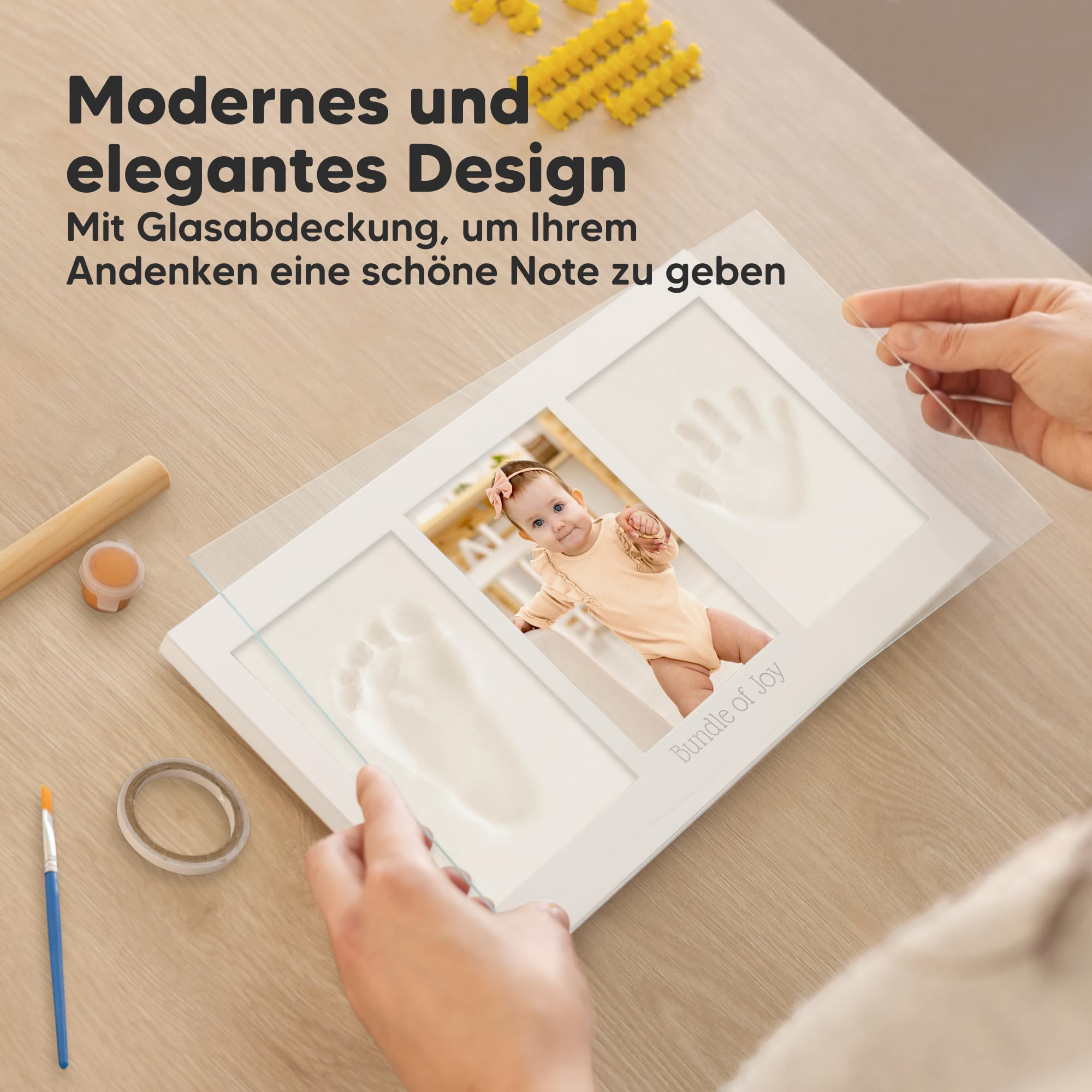 Keababies Baby Handabdruck Und Fußabdruck Set - Ton Handabdruck Andenken Rahmen, Neugeborenen Kinderzimmer Bilderrahmen fur Mädchen und Junge, Personalisierte Geschenke Baby fur Neue Mom(Alpine White)