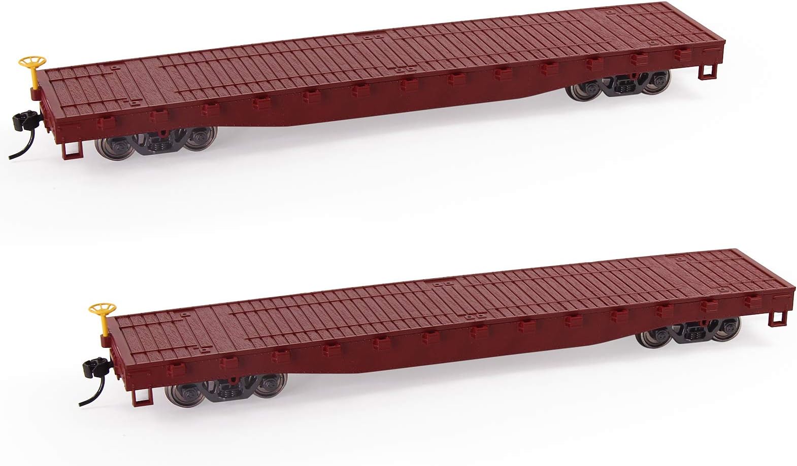 Evemodel C8741 2pcs HO Scale 1:87 52' Flat Car Flatbed Transporter 52ft Model Train Container Carriage Freight Car (Claret)
