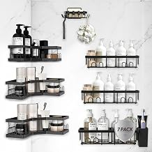 AceMining 3 Pieces + 4 Pieces Shower Shelf No Drilling Black