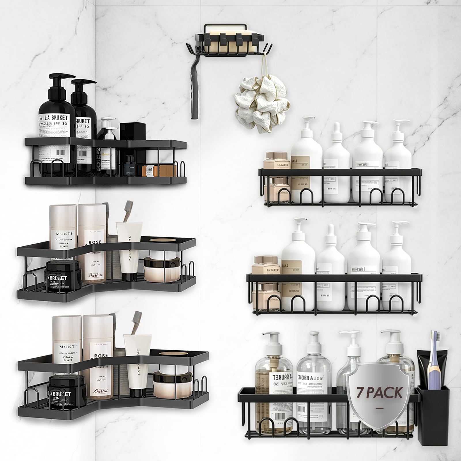 Rangement salle de bain noir AceMining pour une douche moderne et ordonnée