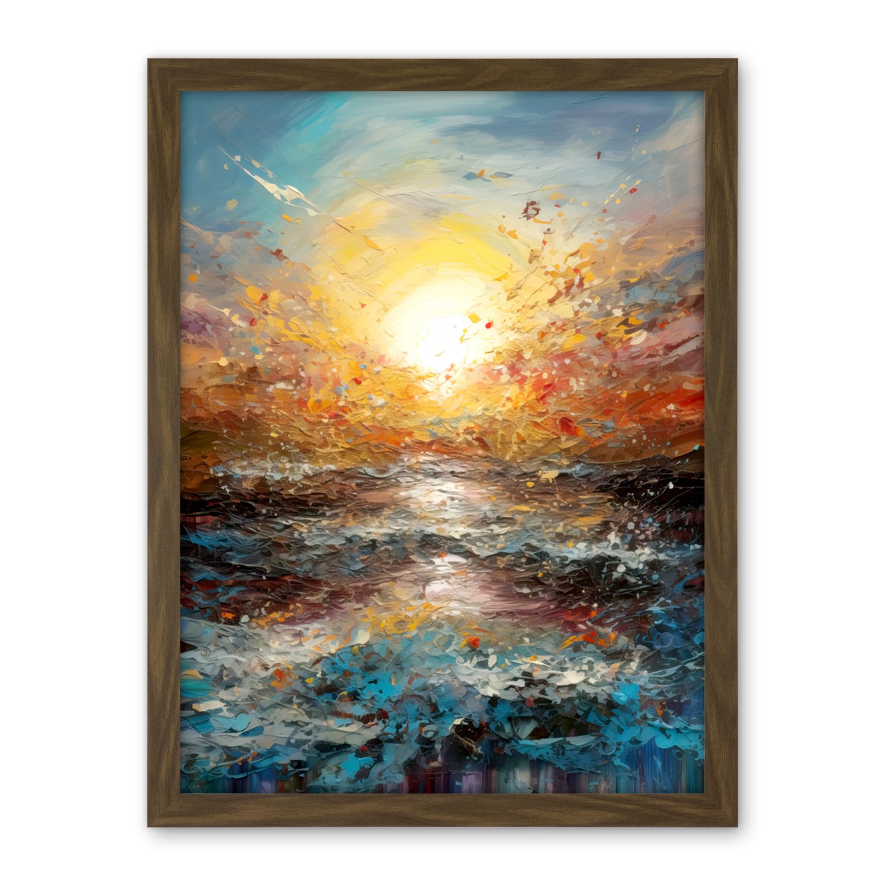 Artery8 Sunrise at Sea Abstract Seascape Splatter Art Artwork Framed Wall Art Print 18X24 Inch