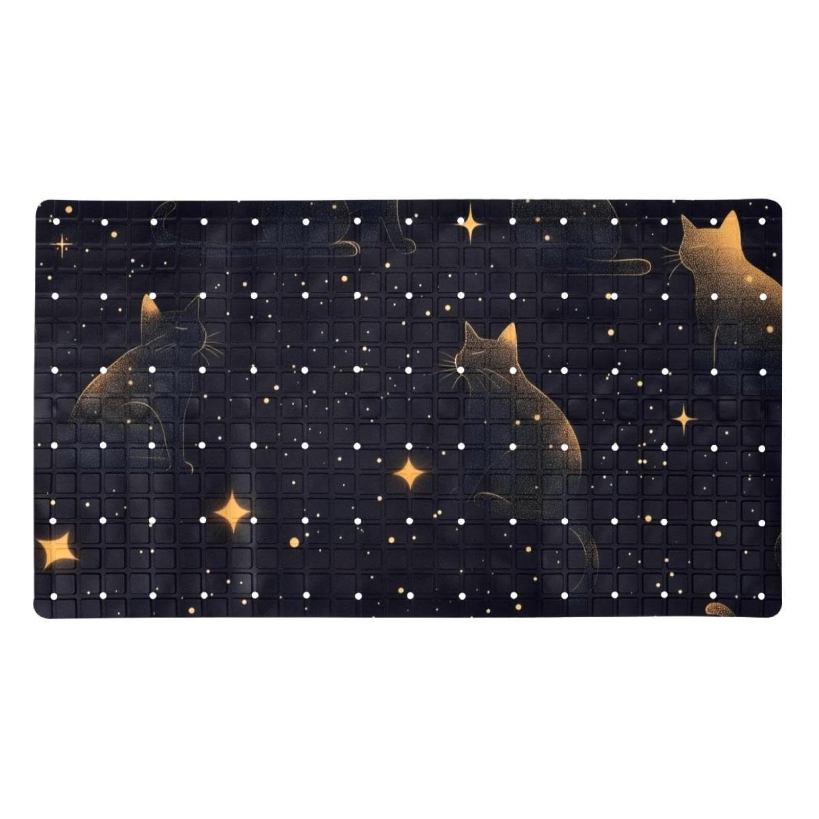 Badematte für Badewanne, Motiv: schwarze Katze, Silhouette im Nachthimmel, rutschfest, rechteckig, Duschmatte mit Saugnäpfen, maschinenwaschbar, Badezimmermatte, 39,9 x 70,9 cm