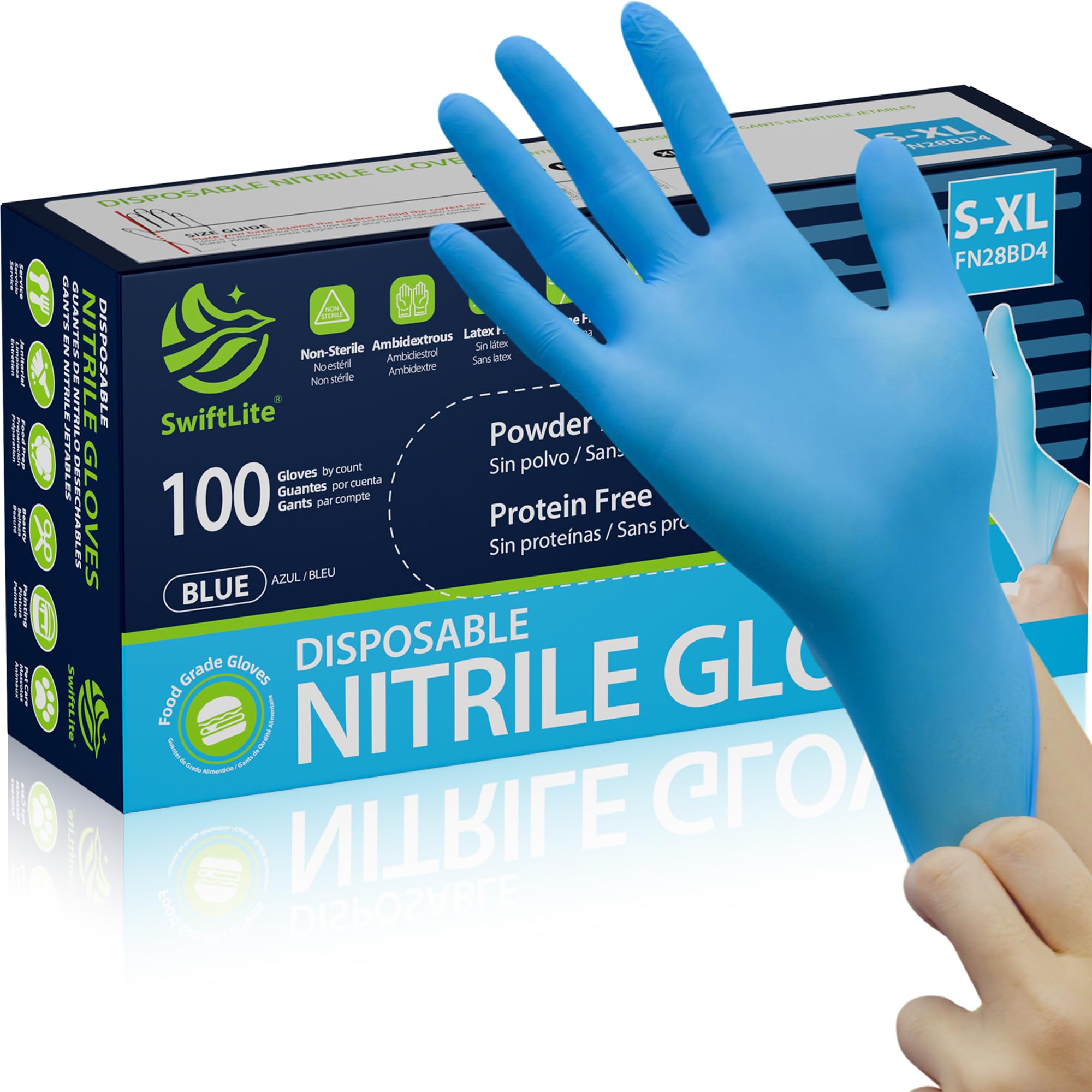 SWIFTLITE Nitrile Gloves, Food Safe Disposable Gloves Latex Free, Blue Rubber Gloves Powder Free for Cooking and Cleaning