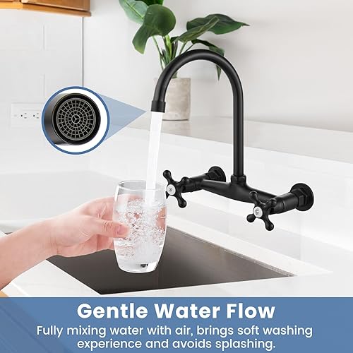 Miniatura 8 de Airuida Grifo de latón negro mate de montaje en pared con doble mango y adaptador ajustable