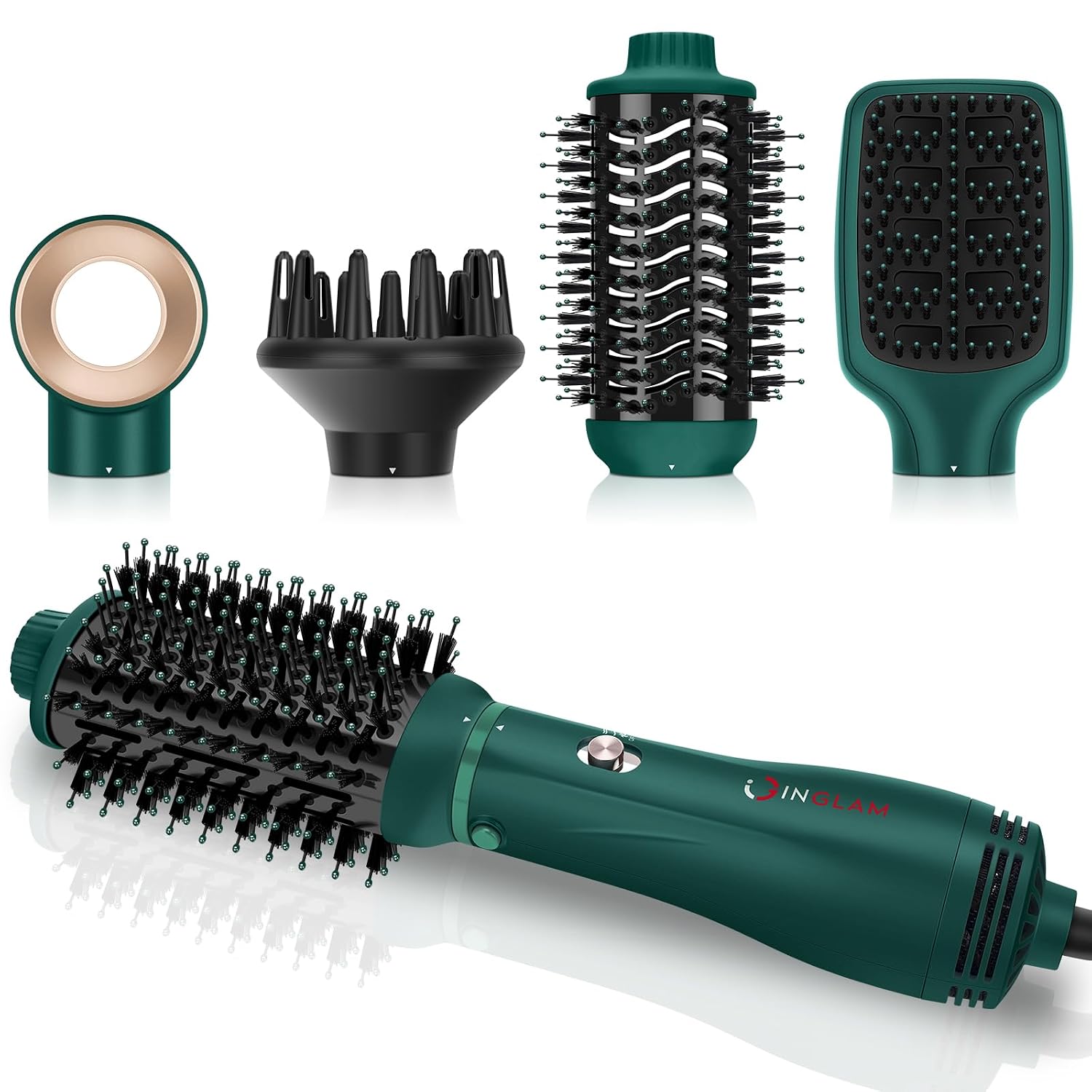 IG INGLAM Dust brush, hair dryer, removable 4-in-1 dust brush, ion diffuser, hair dryer and volumizer with oval titanium b...