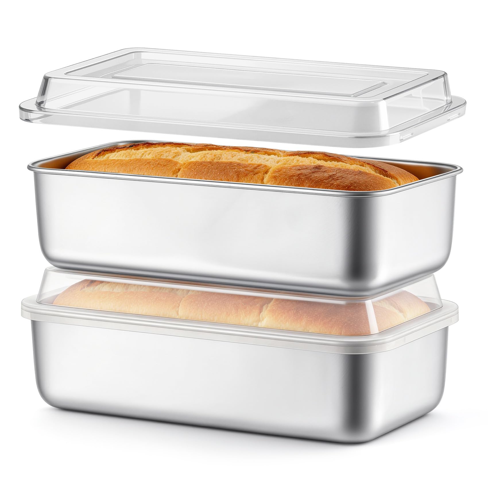 Photo 1 of **DIRTY**
TeamFar Loaf Pans for Baking Bread, 9 x 5 Inch Stainless Steel Bread Loaf Pan with Lid, Meatloaf Pan Tin for Homemade Bread, Brownies, Meal Prep, Storage, Healthy & Dishwasher Safe - Set of 2