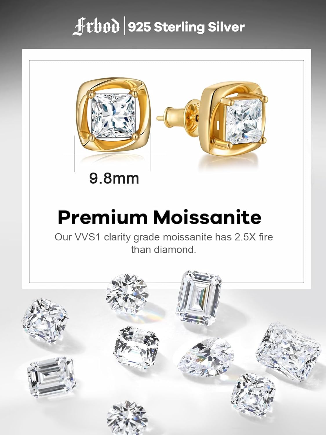 Color-D 2 carats Moissanite Princess/Pear/Teardrop/Oval Cut Stud Earrings for Women Men, Gold/White Gold Plated 925 Sterling Silver Studs, Christmas Mother's Day Valentine's Day Stud Earrings - Image 4