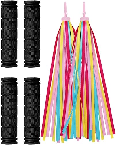 PLATT Empuñaduras de bicicleta para niños, 2 pares de empuñaduras de goma coloridas con cintas para bicicletas de equilibrio, scooters y manillares