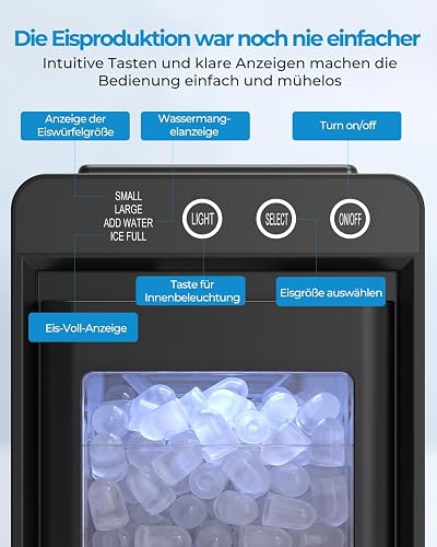 WELLENT Machine à Glaçons Comptoir - Production Rapide 12kg/24h & Glaçons en 6 Min - Design Gain de Place Silencieux - Idéale pour Canicule, Cuisine, Bar et Bureau (Acier Inoxydable) - 4