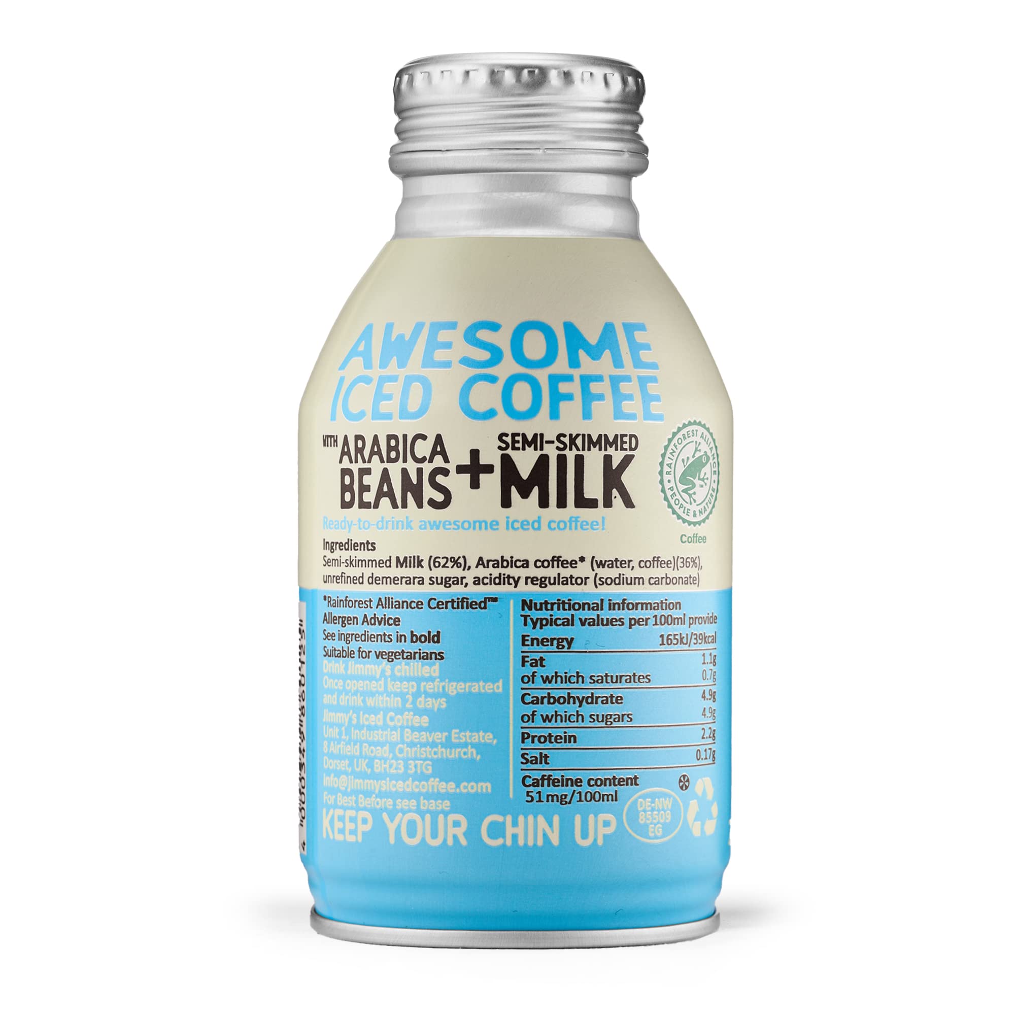 Iced Latte by Jimmy's Iced Coffee | oryginalny smak | opakowanie zbiorcze 12 x 275 ml pojemniki do butelek | orzeźwiające zimno, parzone puszki na kawę z akredytowanymi ziarnami kawy Arabica